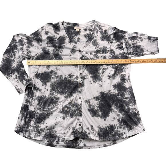 LOGO by Lori Goldstein Women’s Tie Dyed Print Blue Gray T-Shirt Cardigan Top 2X - Picture 12 of 13